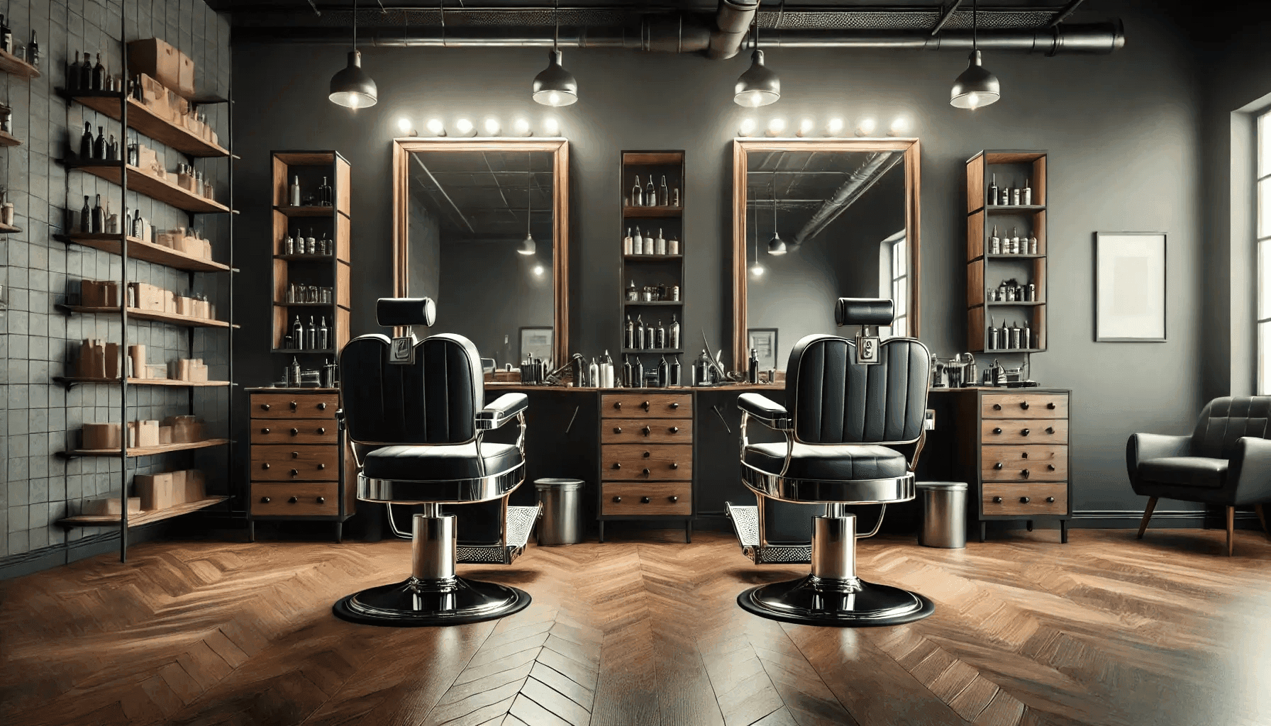 Barbershop interior with classic chairs